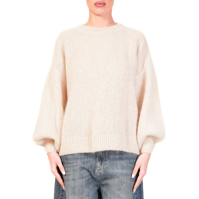 Dixie-Maglia mohair girocollo - panna