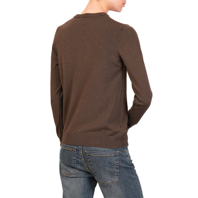 Haveone-Ribbed Crewneck Sweater - Dark Brown