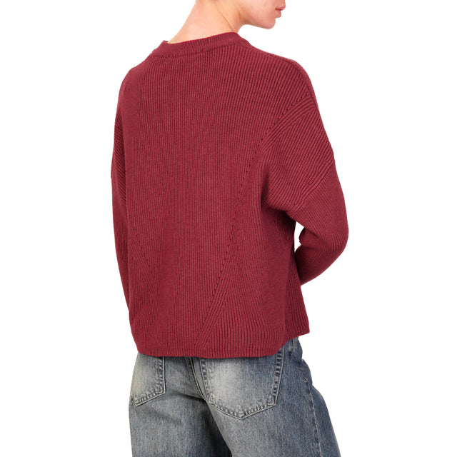 Haveone-Ribbed Crewneck Sweater - Bordeaux