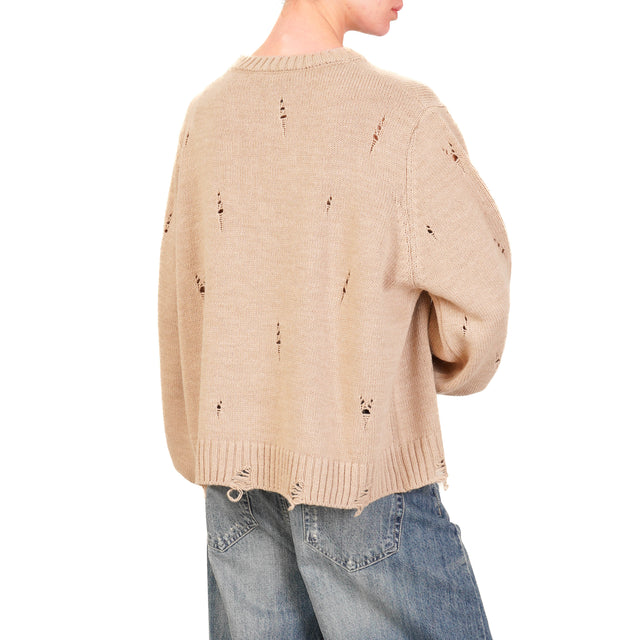 Haveone-Maglia stelle misto alpaca con rotture - beige/antracite/vino