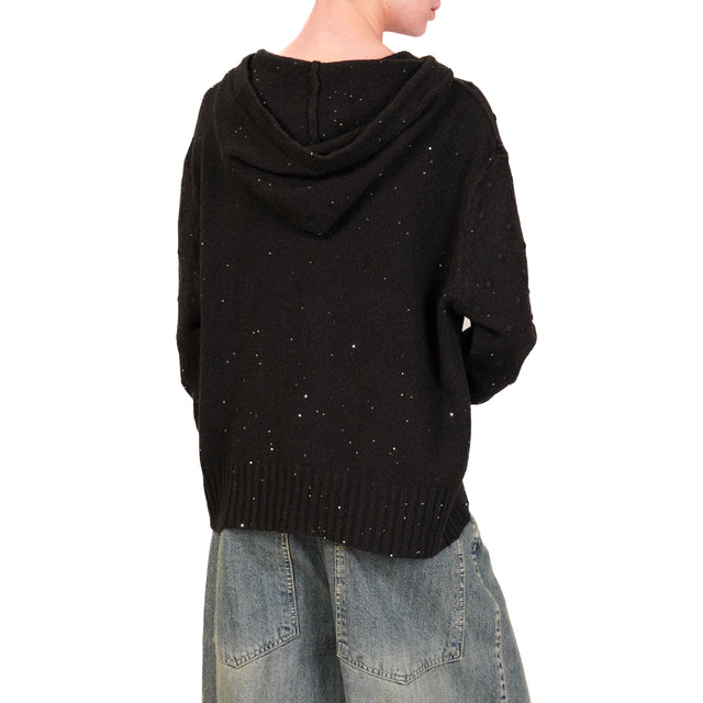 Haveone-Maglia cappuccio con micro paillettes - nero