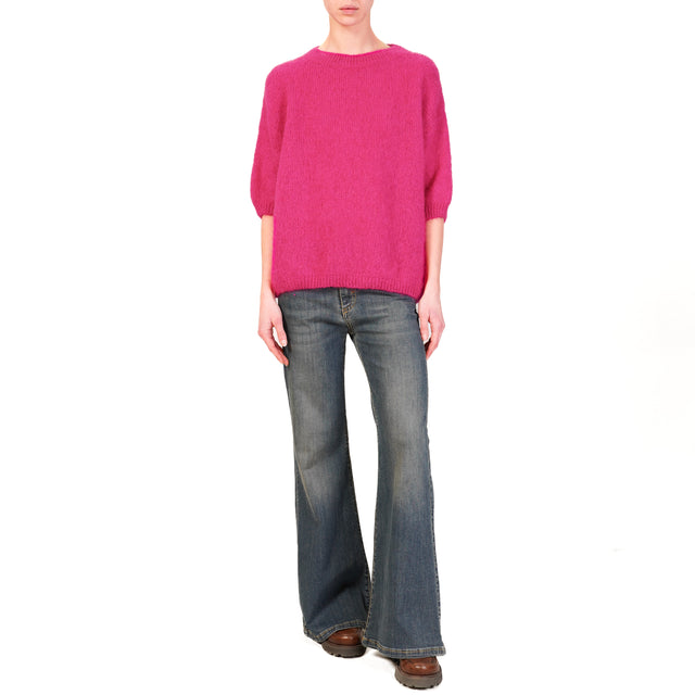 Dixie-Maglia mohair girocollo manica 3/4 - fucsia