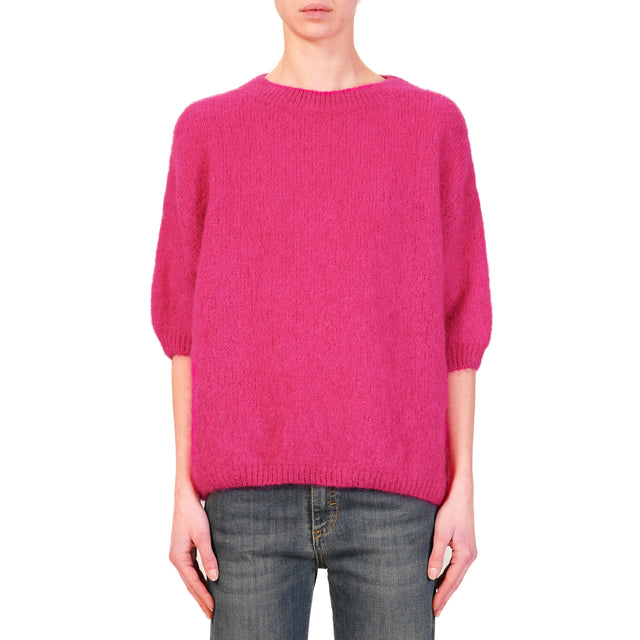 Dixie-Maglia mohair girocollo manica 3/4 - fucsia