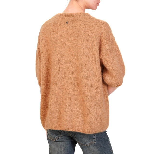 Dixie-Maglia mohair girocollo manica 3/4 - camel