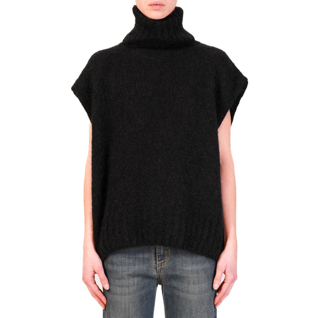 Dixie-Maglia mohair collo alto smanicata - nero