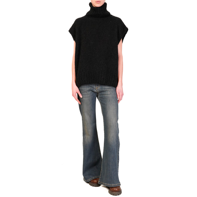 Dixie-Maglia mohair collo alto smanicata - nero