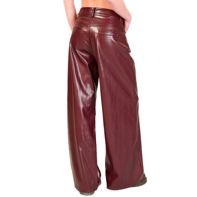 Motel-Pantalone wide leg similpelle - Bordeaux