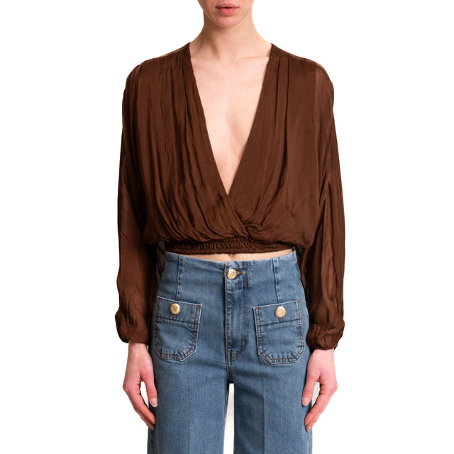 Haveone-Blusa mussola incrociata - cioccolato