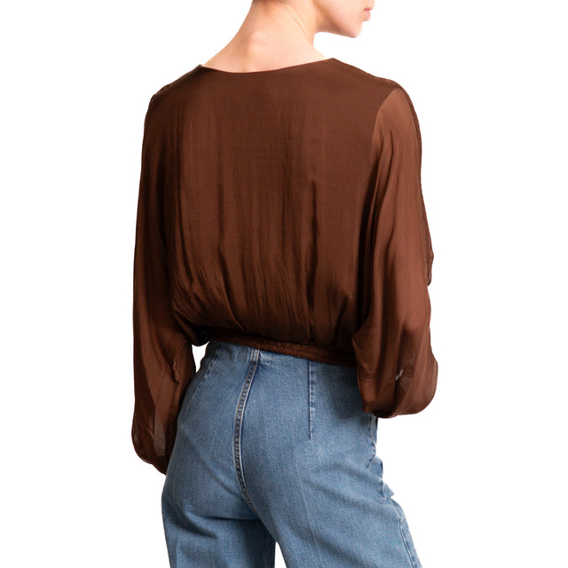 Haveone-Blusa mussola incrociata - cioccolato