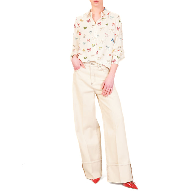 Dixie-Jeans palazzo con risvolto - ecru'