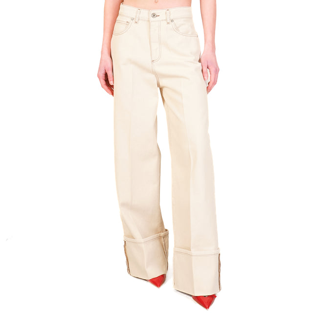 Dixie-Jeans palazzo con risvolto - ecru'