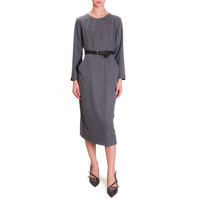 Dixie-Dress with pockets and belt - medium grey