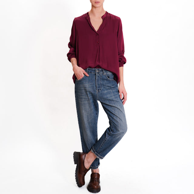 Dixie-Camicia chester in satin - vino