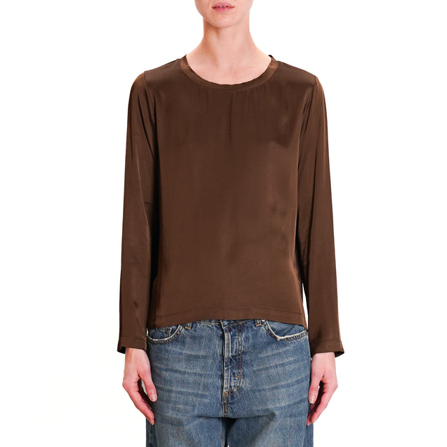 Dixie-Satin Blouse - dark brown