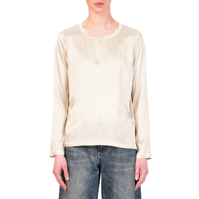 Dixie-Blusa in satin elasticizzato manica lunga - sand