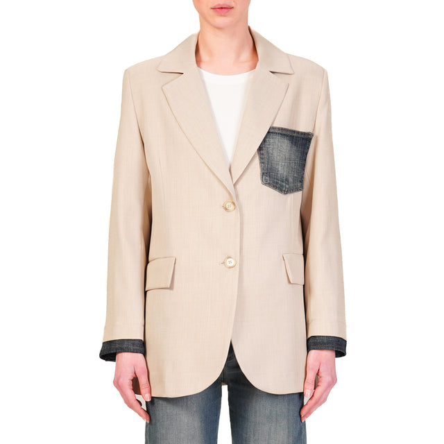 Dixie-Giacca doppio tessuto due bottoni - beige/denim