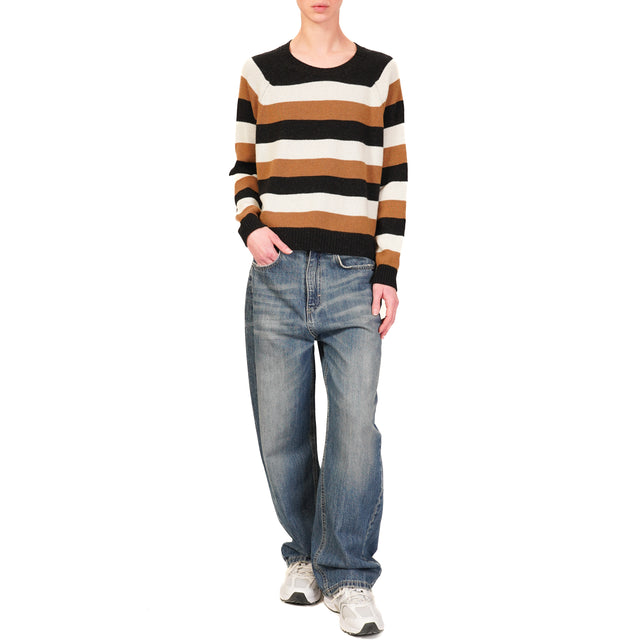 Dixie-Maglia a righe misto cashmere - nero/latte/cuoio