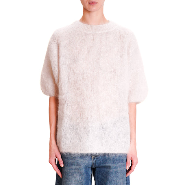 Dixie-Maglia mohair girocollo mezza manica - burro