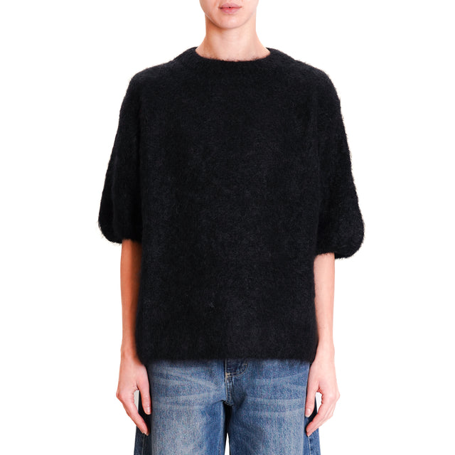 Dixie-Maglia mohair girocollo mezza manica - nero