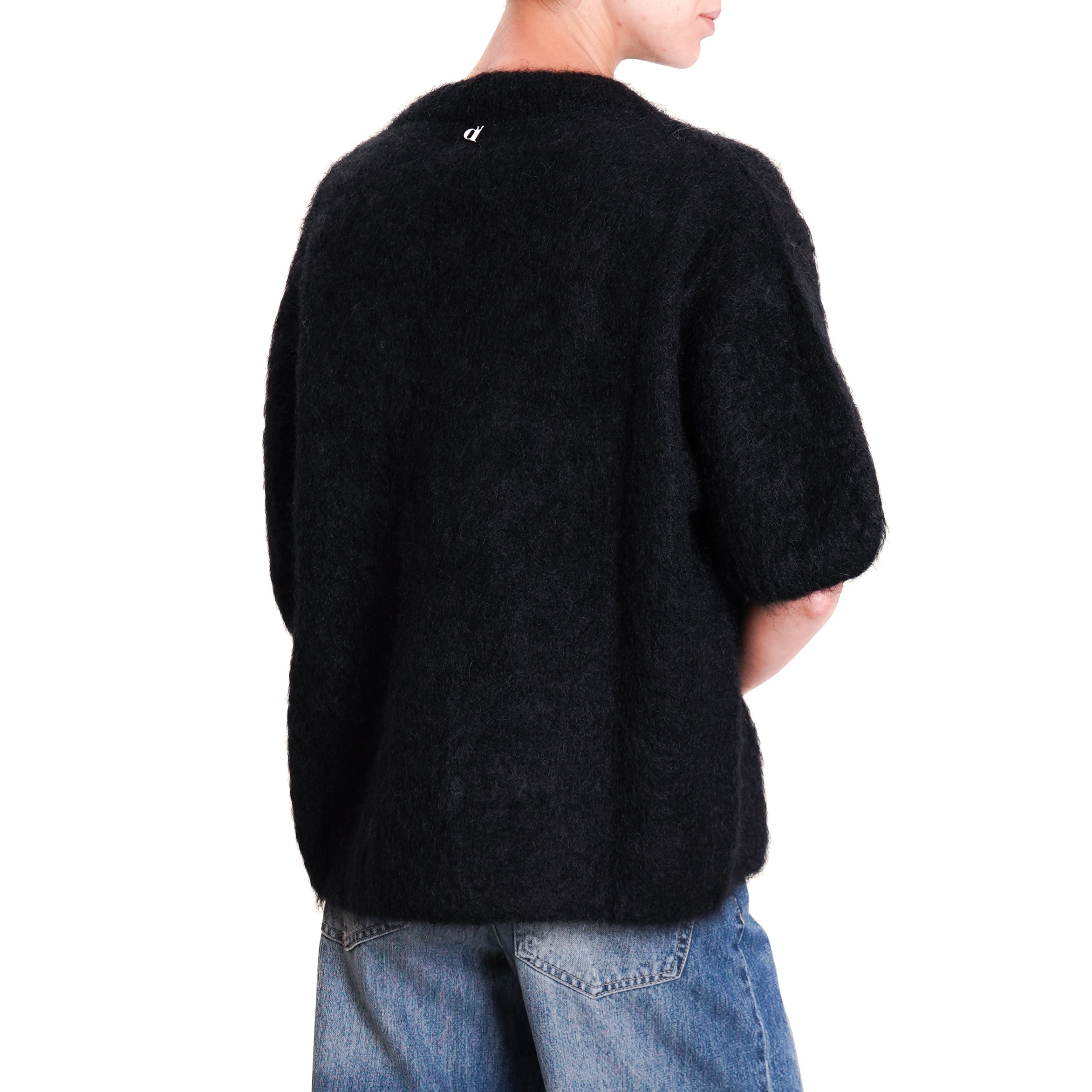 Dixie Mohair Crewneck Half Sleeve Sweater Black