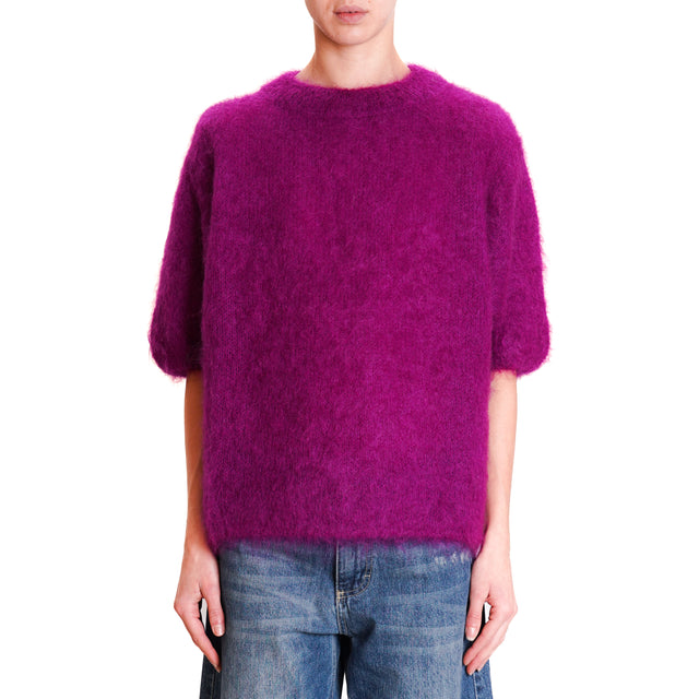 Dixie-Maglia mohair girocollo mezza manica - ortensia