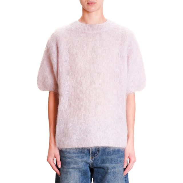 Dixie-Maglia mohair girocollo mezza manica - rosa