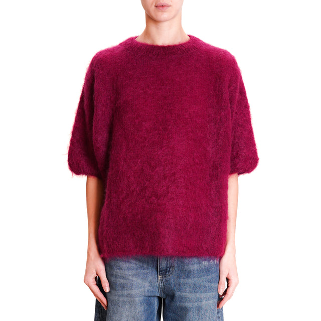 Dixie-Maglia mohair girocollo mezza manica - vino