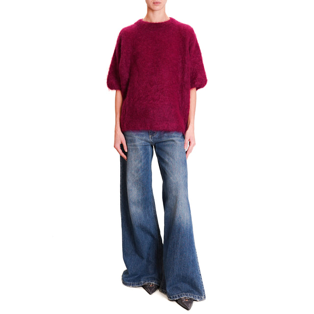 Dixie-Maglia mohair girocollo mezza manica - vino