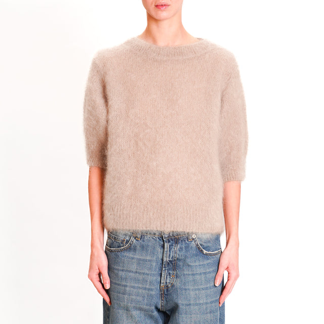 Dixie-Maglia mohair mezza manica - beige