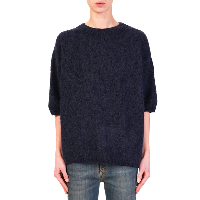 Dixie-Maglia mohair girocollo manica 3/4 - blu notte