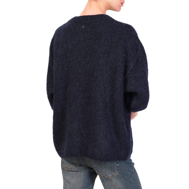 Dixie-Maglia mohair girocollo manica 3/4 - blu notte