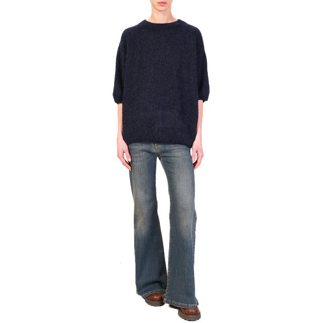 Dixie-Maglia mohair girocollo manica 3/4 - blu notte