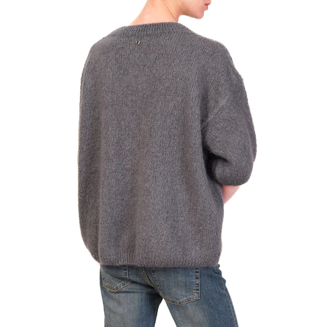 Dixie-3/4 Sleeve Crewneck Mohair Sweater - Anthracite