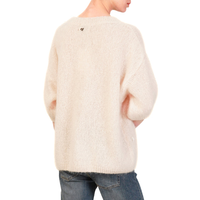 Dixie-Maglia mohair girocollo manica 3/4 - panna