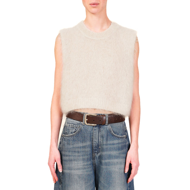 Dixie-Gilet cropped mohair - panna