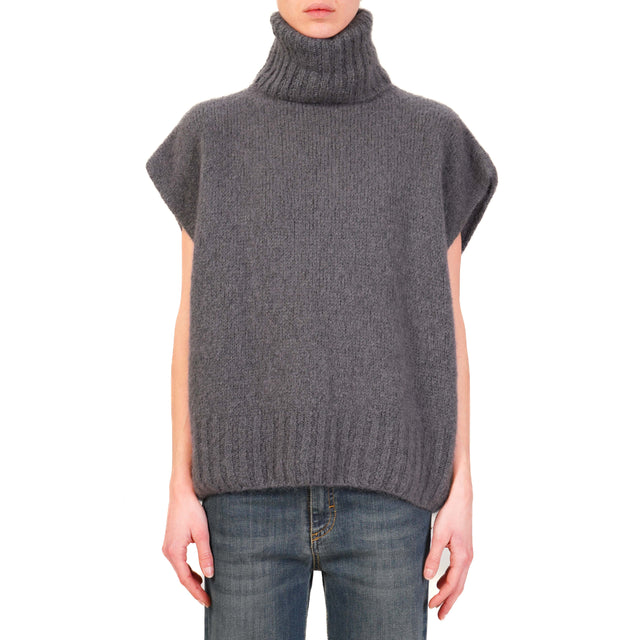 Dixie-Maglia mohair collo alto smanicata - antracite