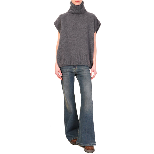 Dixie-Maglia mohair collo alto smanicata - antracite