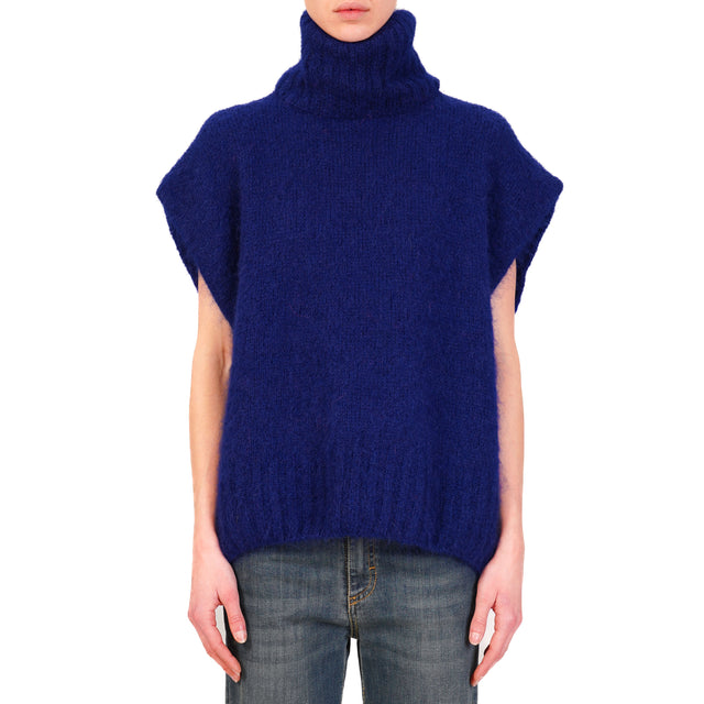 Dixie-Maglia mohair collo alto smanicata - Blu