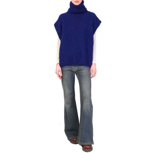 Dixie-Mohair Turtleneck Sleeveless Sweater - Blue