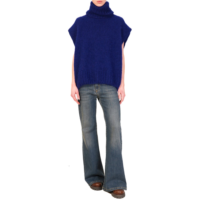 Dixie-Maglia mohair collo alto smanicata - Blu