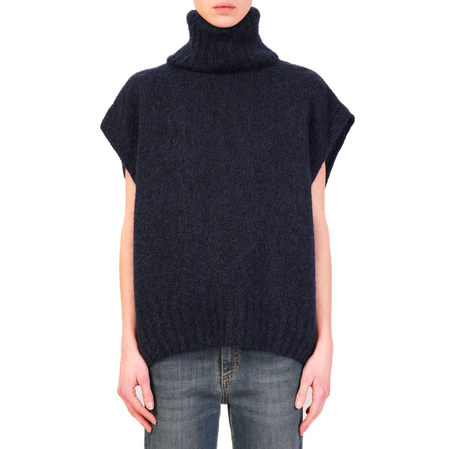 Dixie-Maglia mohair collo alto smanicata - blu notte