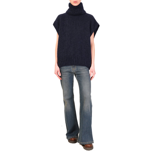 Dixie-Maglia mohair collo alto smanicata - blu notte