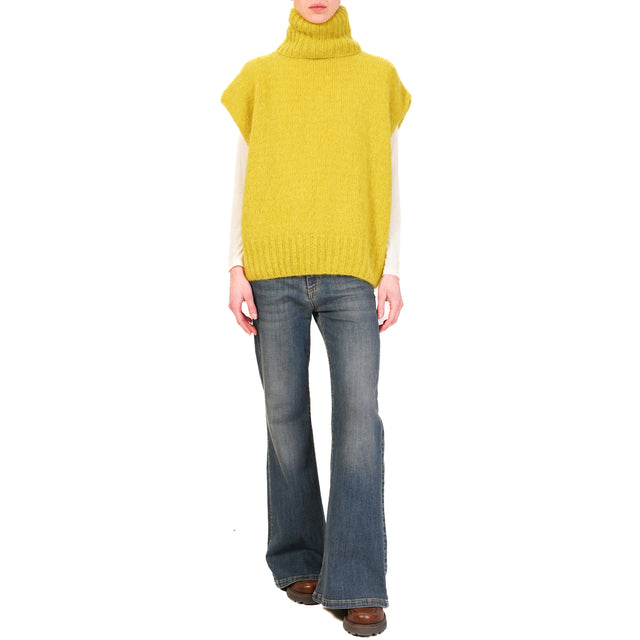 Dixie-Mohair Turtleneck Sleeveless Sweater - Oil