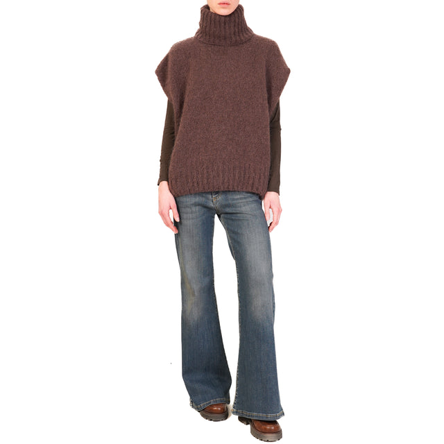 Dixie-Mohair turtleneck sleeveless sweater - dark brown