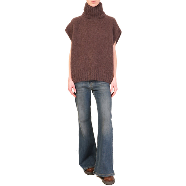 Dixie-Maglia mohair collo alto smanicata - moro