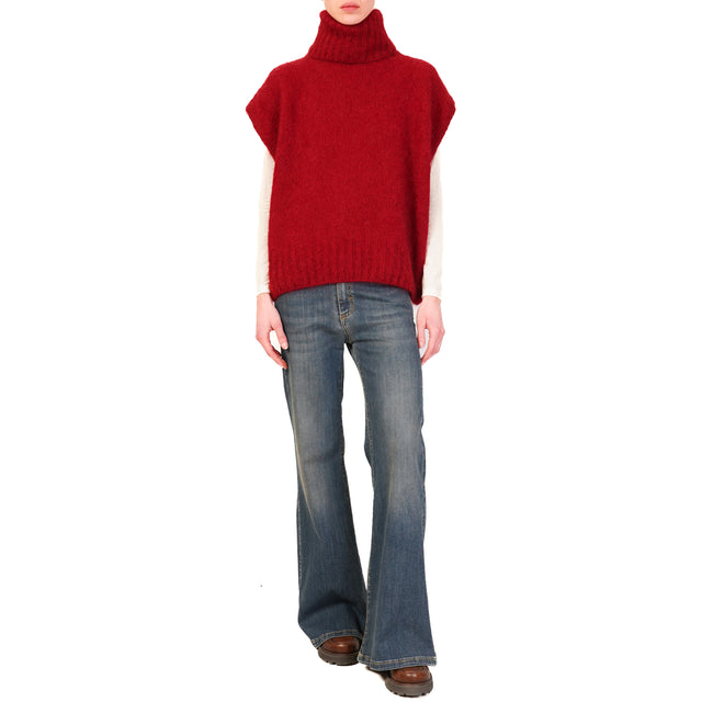 Dixie-Mohair Turtleneck Sleeveless Sweater - Ruby