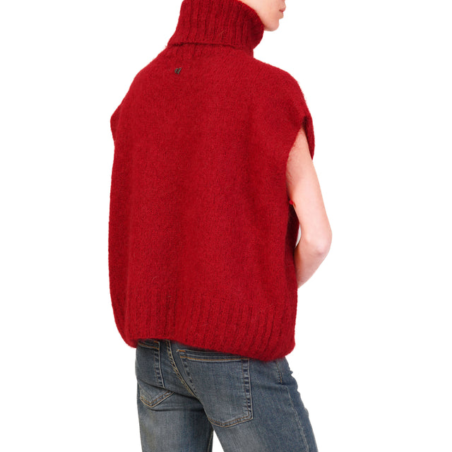 Dixie-Mohair Turtleneck Sleeveless Sweater - Ruby