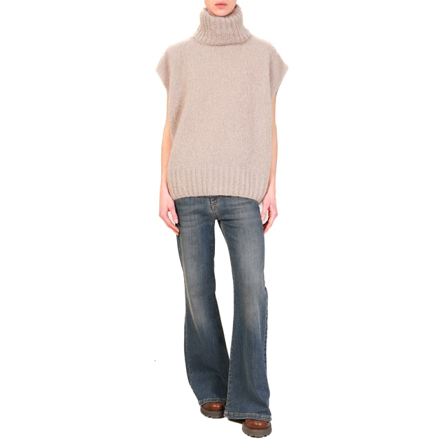 Dixie-Maglia mohair collo alto smanicata - taupe