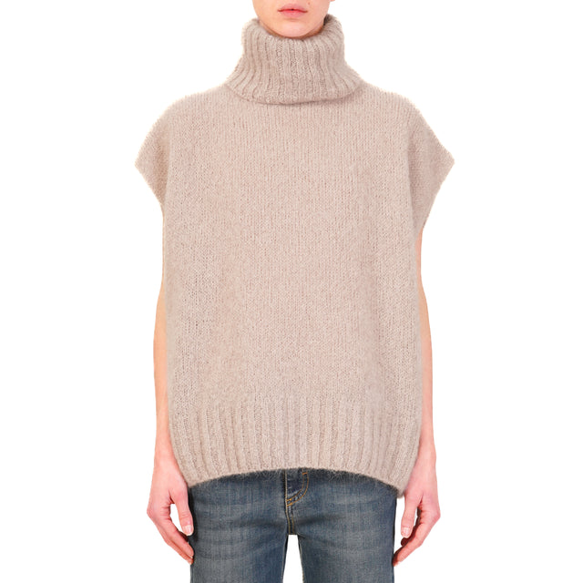 Dixie-Maglia mohair collo alto smanicata - taupe