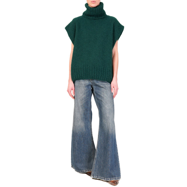 Dixie-Maglia mohair collo alto smanicata - verde bosco